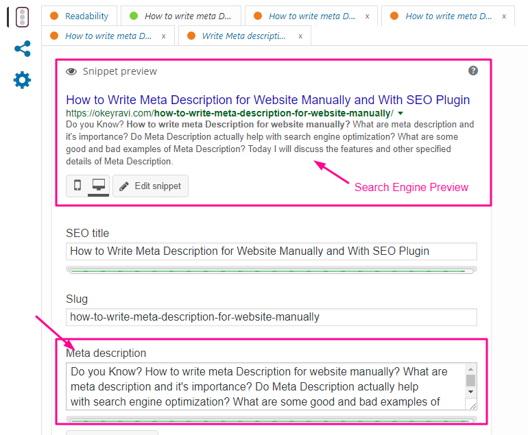 How to write meta Description for website manually