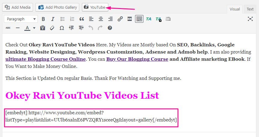 How to add latest YouTube Videos in WordPress Website