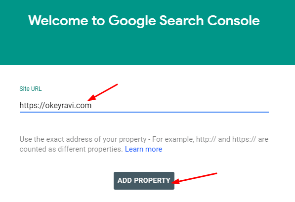 Adding a property in Google Search Console