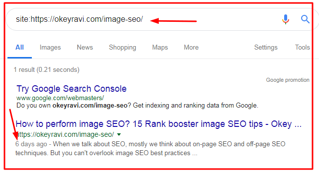 Checking Index status in Google Search by okey ravi