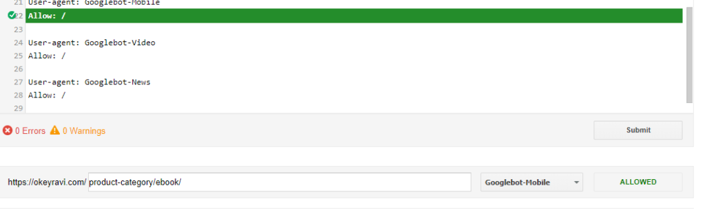 robots.txt tester in Google search console - Googlebot optimization