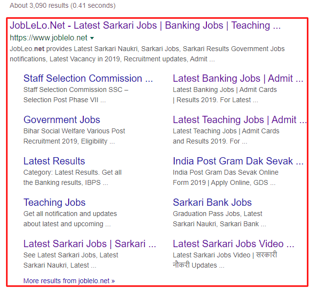 Joblelo Google Search Snippets - perfect Job Portal SEO