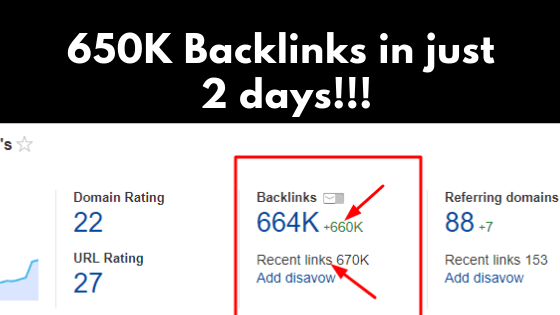 650K backlinks in 2 days okey ravi