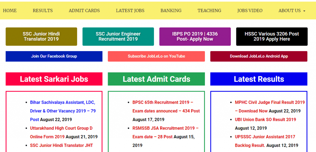 Result website.