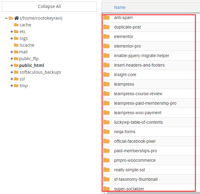 list of plugins in WP content folder